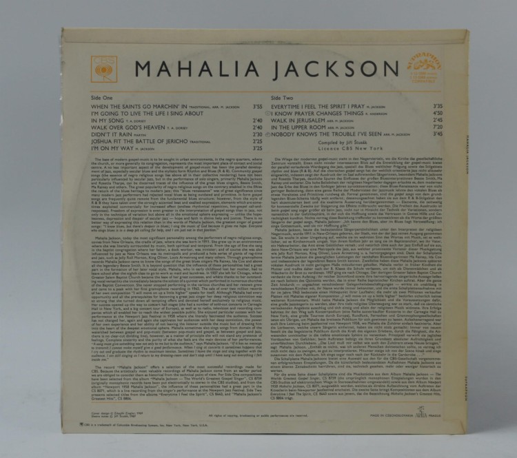 MAHALIA JACKSON - "MAHALIA JACKSON" 1970 Czechoslovakia