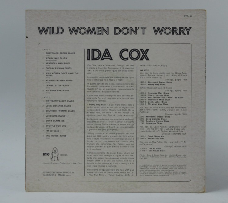 IDA COX - "WILD WOMEN DON'T WORRY" 1971 Italy