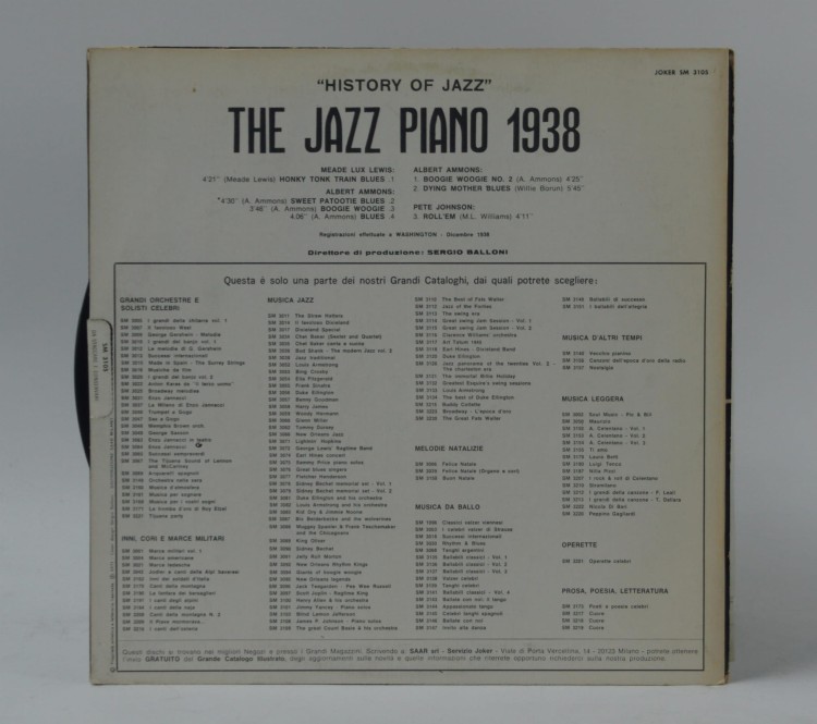 VARIOUS - "THE JAZZ PIANO 1938" 1971 Italy