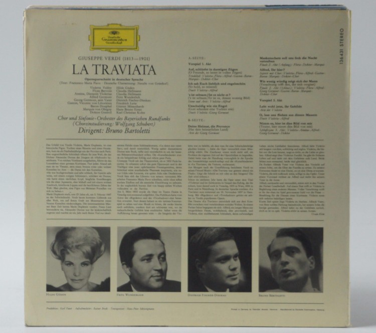 GIUSEPPE VERDI, HILDE GÜDEN, FRITZ WUNDERLICH, DIETRICH FISCHER.DIESKAU, DIR. BRUNO BARTOLETTI - "LA TRAVIATA"